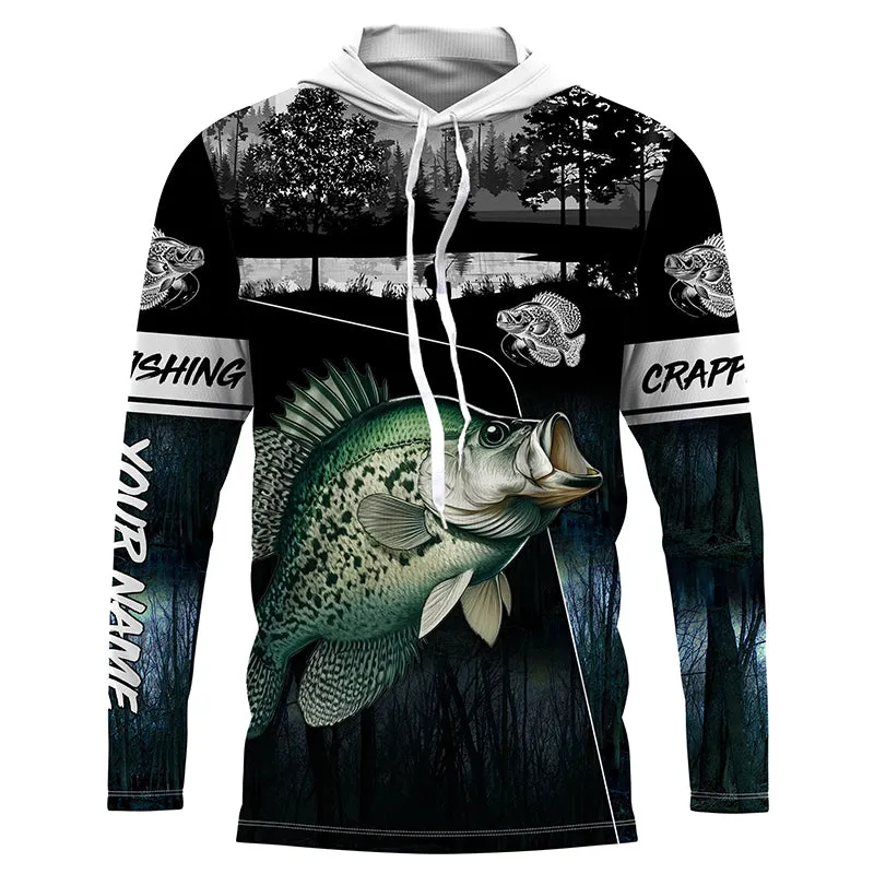 Crappie Fishing blue camo freshwater fish Custom name Long sleevefishing shirts, Long Sleeve Hooded NPQ867