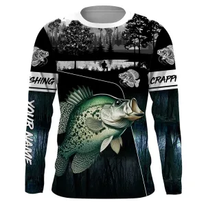Crappie Fishing blue camo freshwater fish Custom name Long sleevefishing shirts, Long Sleeve Hooded NPQ867