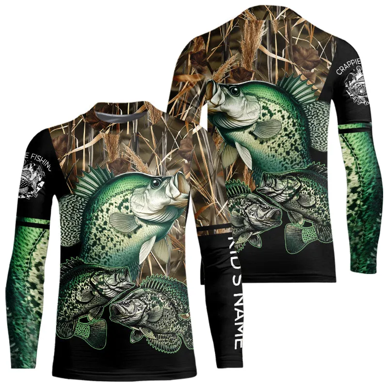 Crappie fishing green scales camo Custom name fishing shirts jerseys | Kid Long Sleeves NPQ883