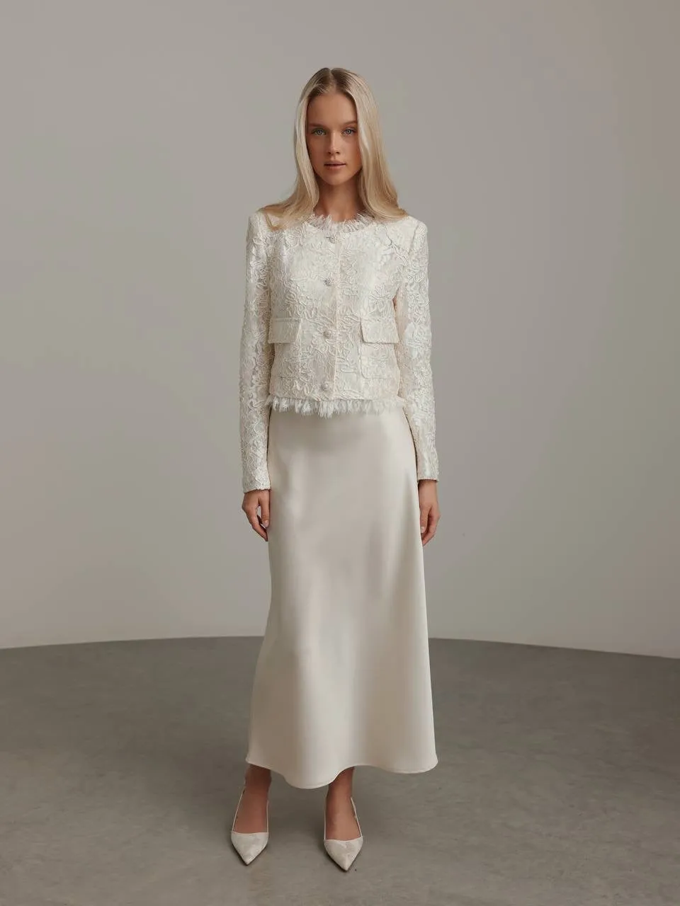Cream Satin Midi Skirt