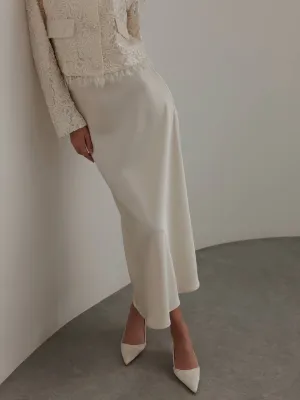 Cream Satin Midi Skirt