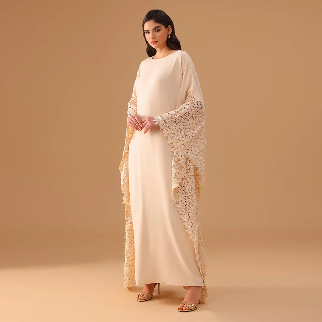 Crepe Kaftan with Lace Embellished Sleeves