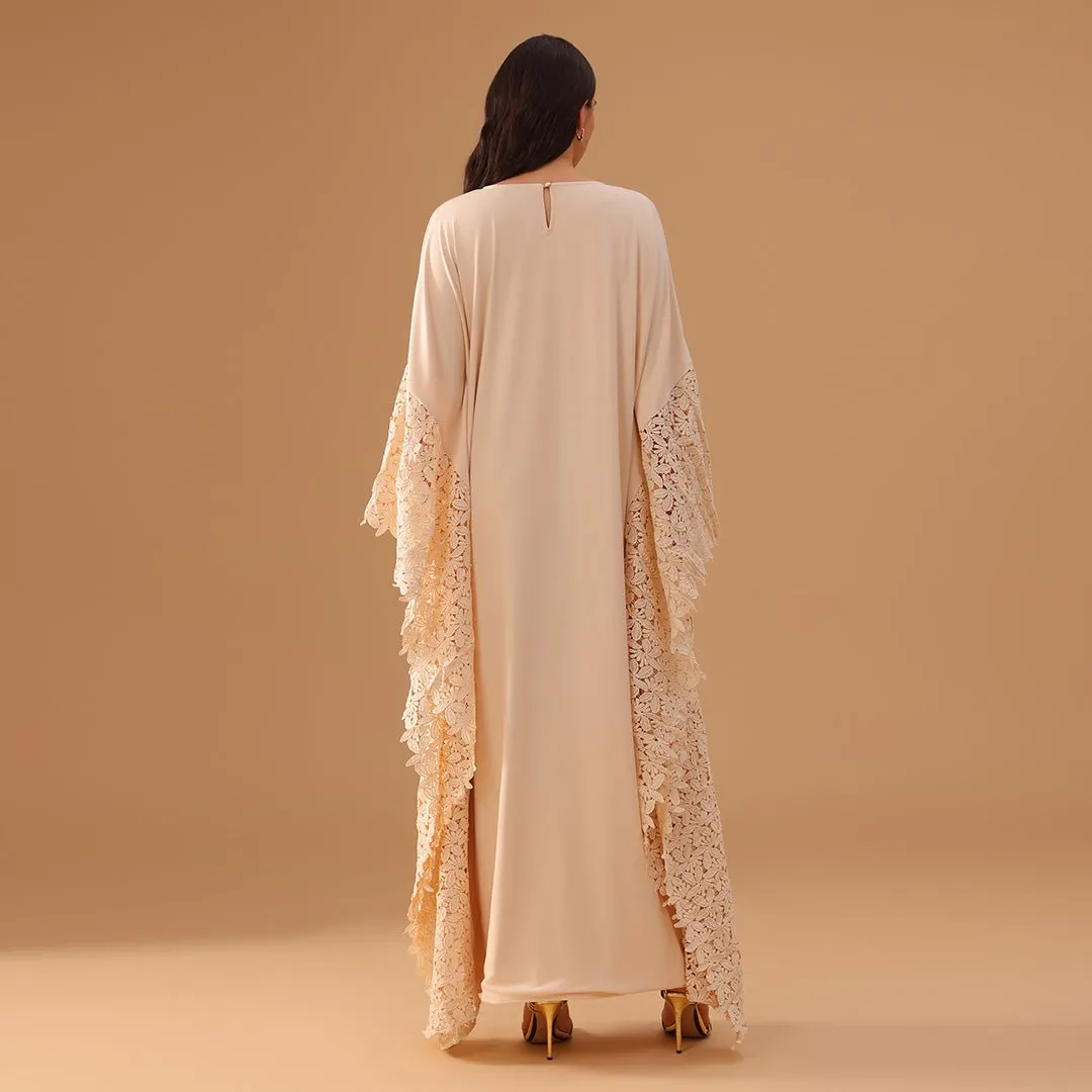 Crepe Kaftan with Lace Embellished Sleeves