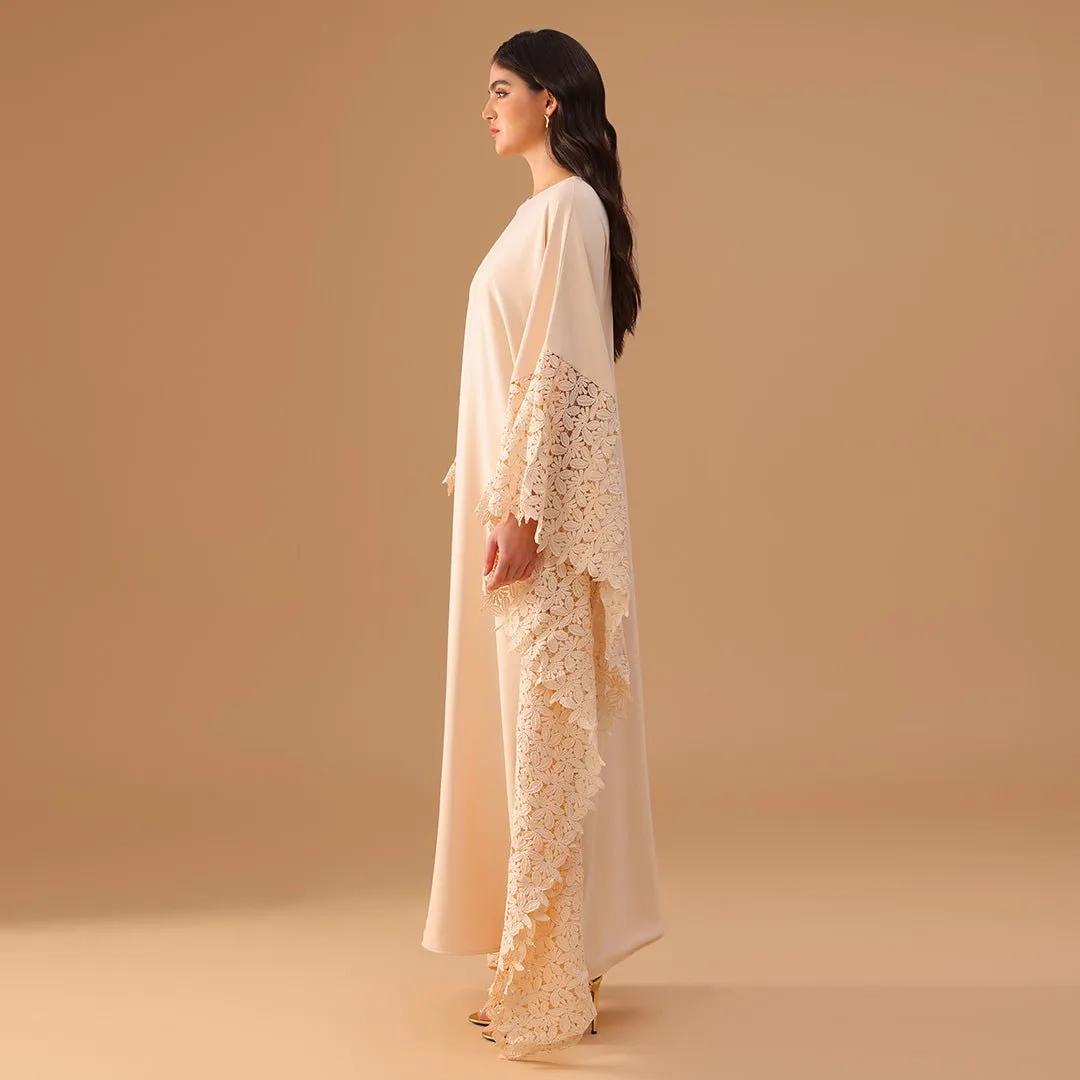 Crepe Kaftan with Lace Embellished Sleeves