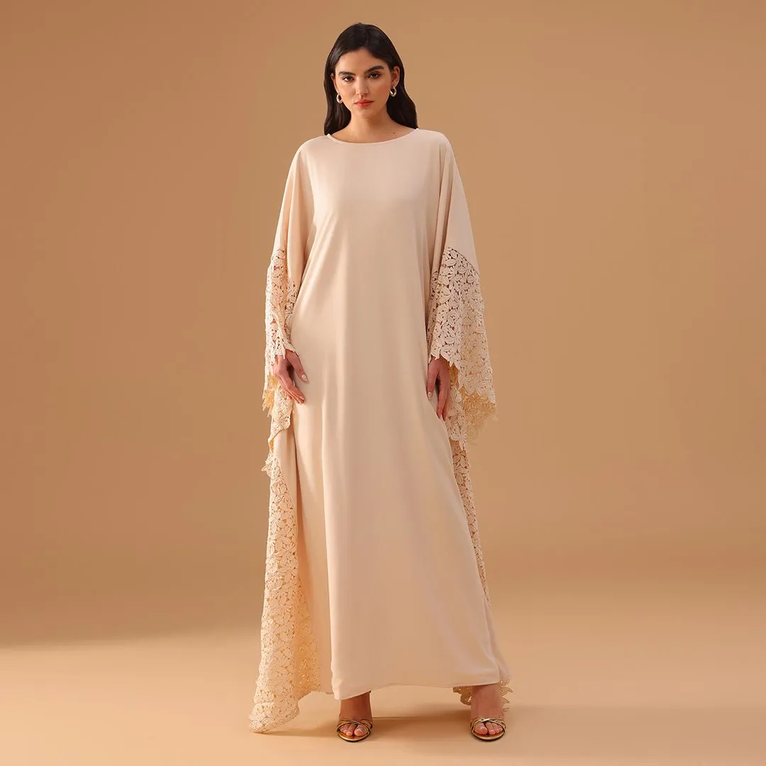 Crepe Kaftan with Lace Embellished Sleeves