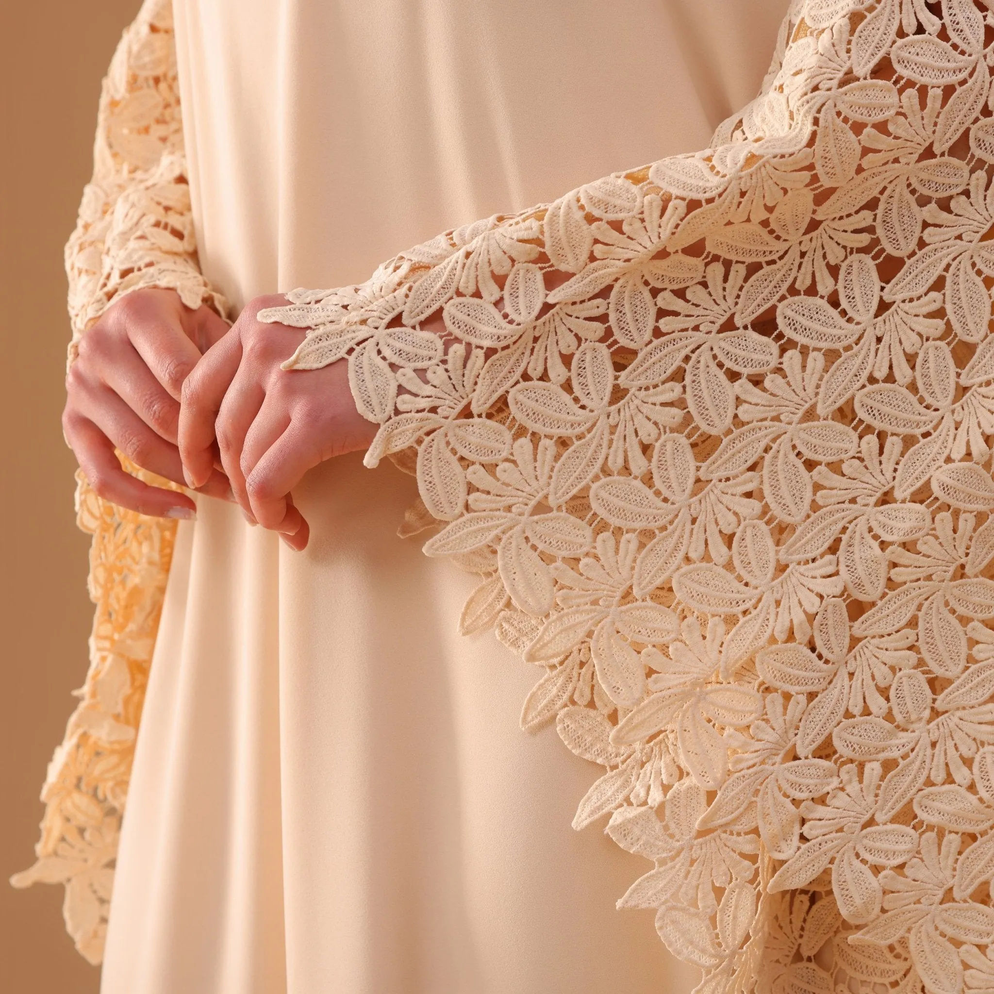 Crepe Kaftan with Lace Embellished Sleeves