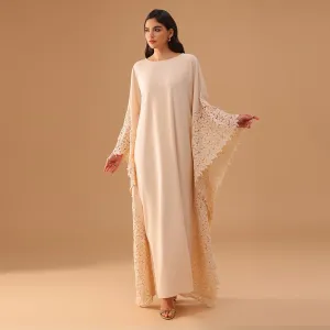 Crepe Kaftan with Lace Embellished Sleeves