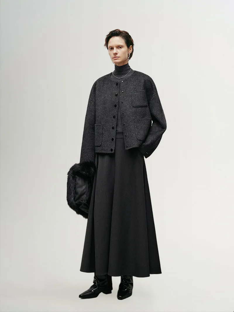 Crew Neck Wool Silk Coat