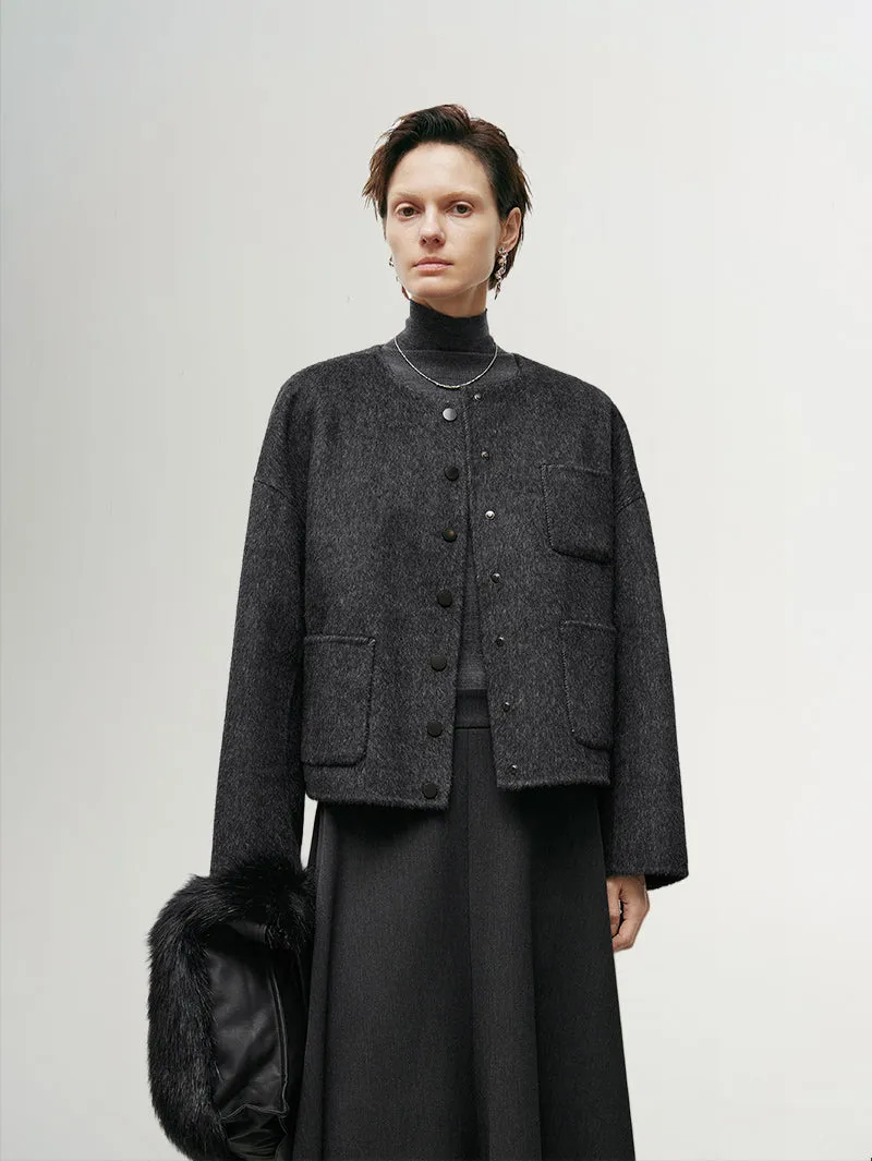 Crew Neck Wool Silk Coat