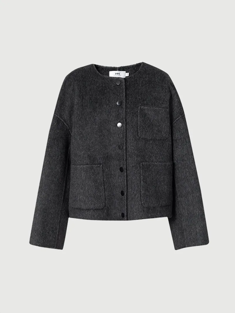Crew Neck Wool Silk Coat