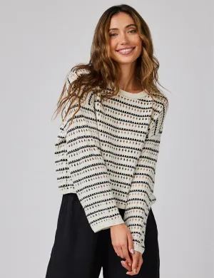 Crew Sweater, Ivory/Black Stripes