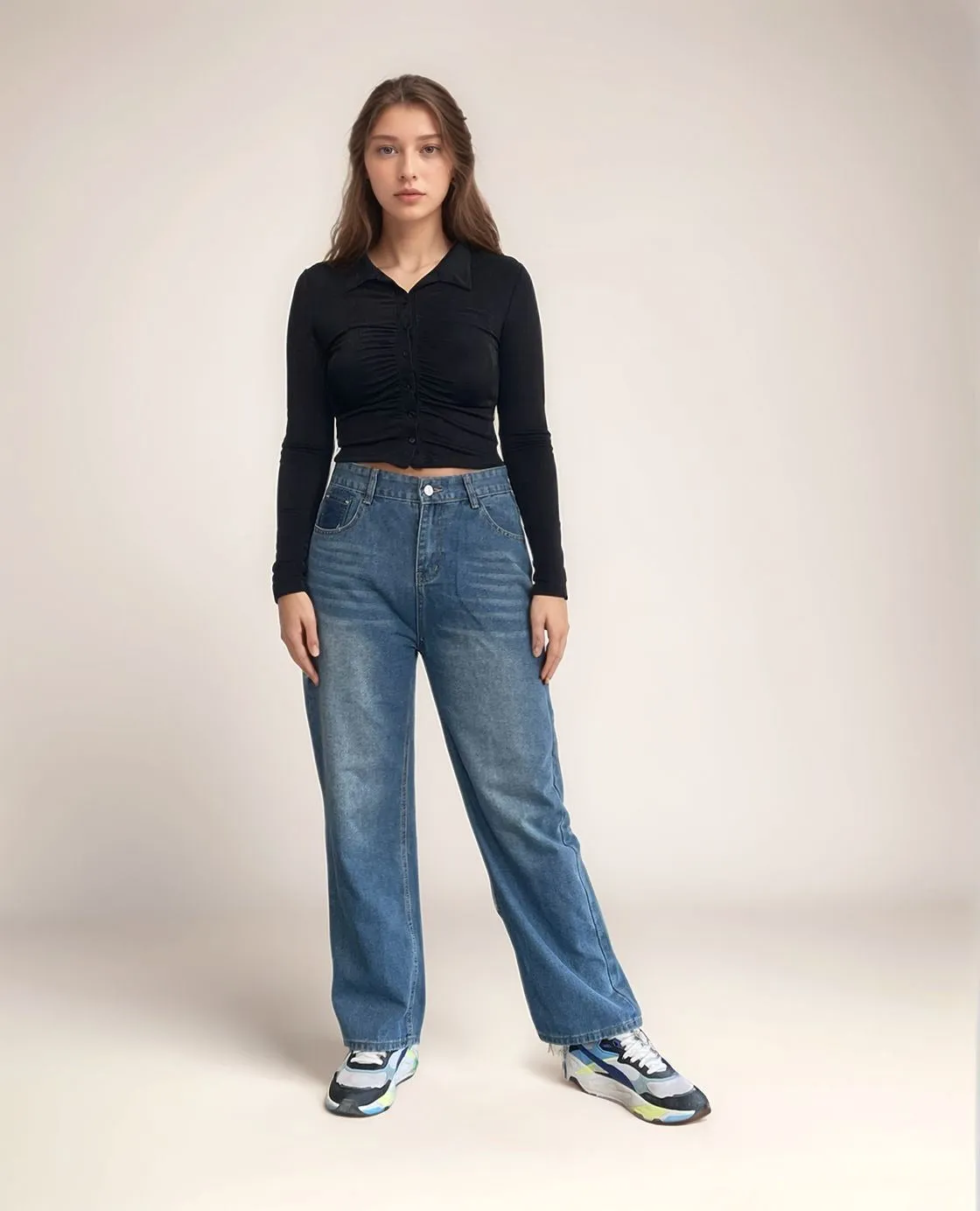 Cropped Black Ruched Shirt