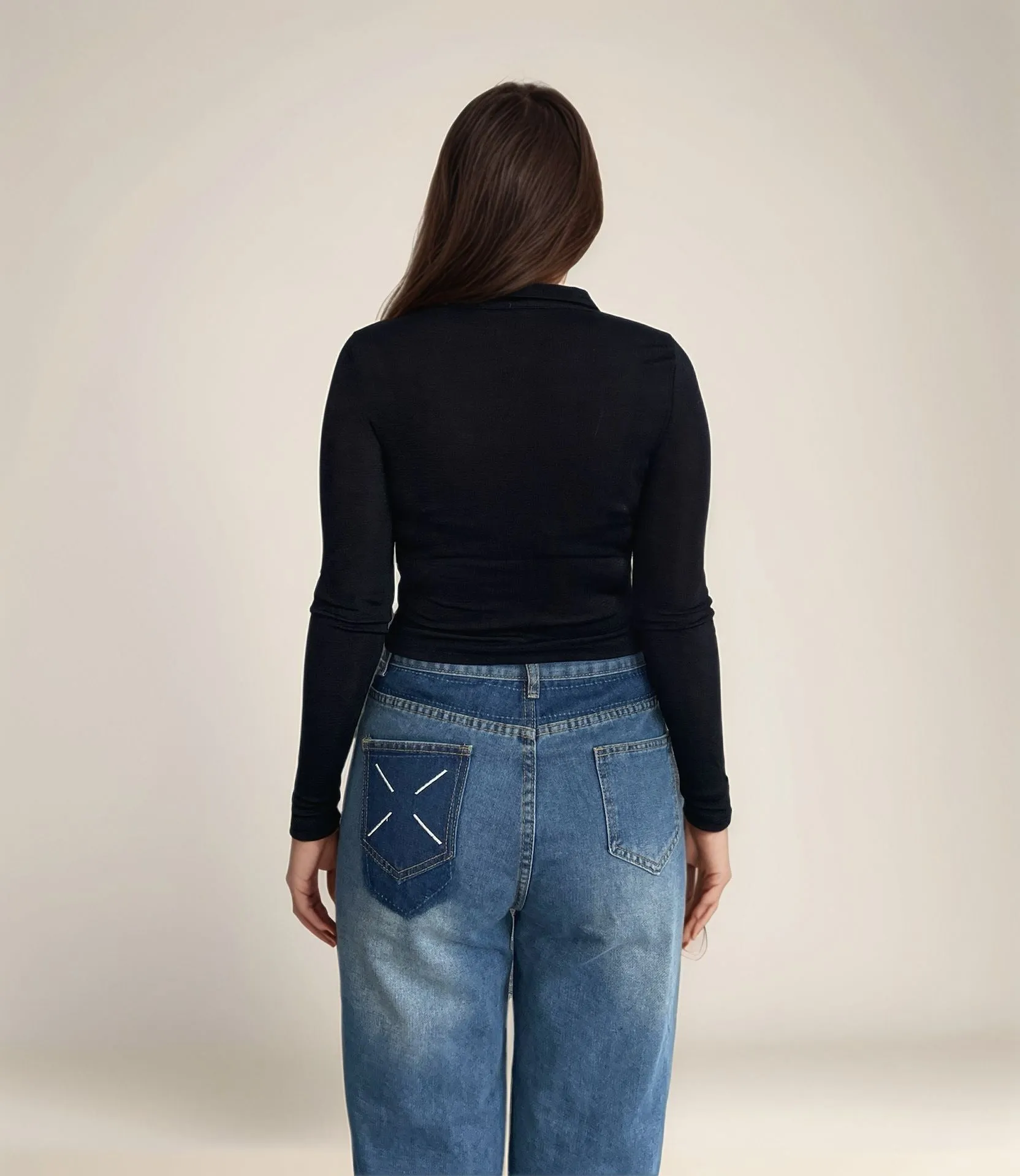 Cropped Black Ruched Shirt