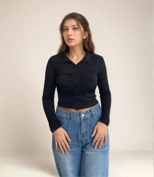 Cropped Black Ruched Shirt