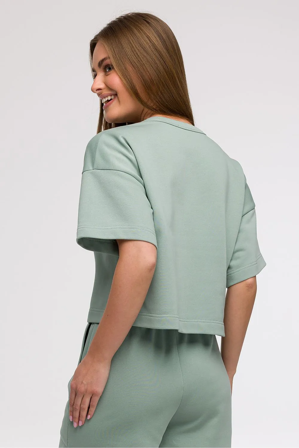 Cropped Boxy Blouse with Round Neck