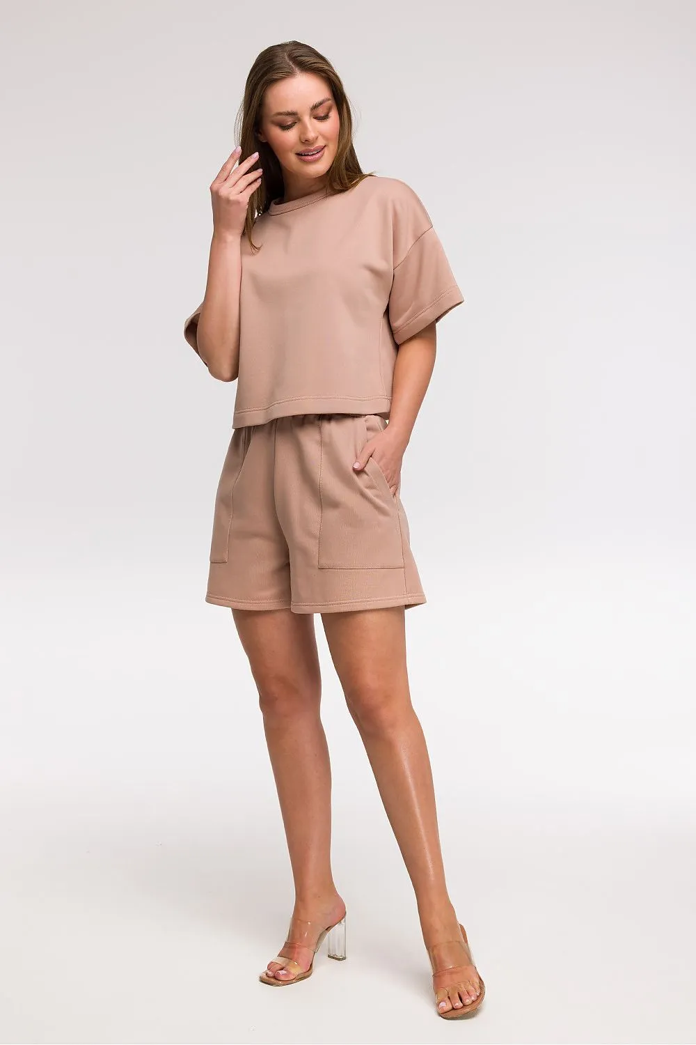 Cropped Boxy Blouse with Round Neck