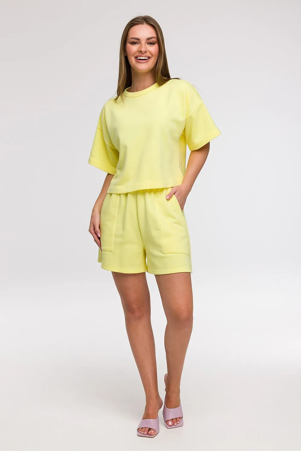 Cropped Boxy Blouse with Round Neck