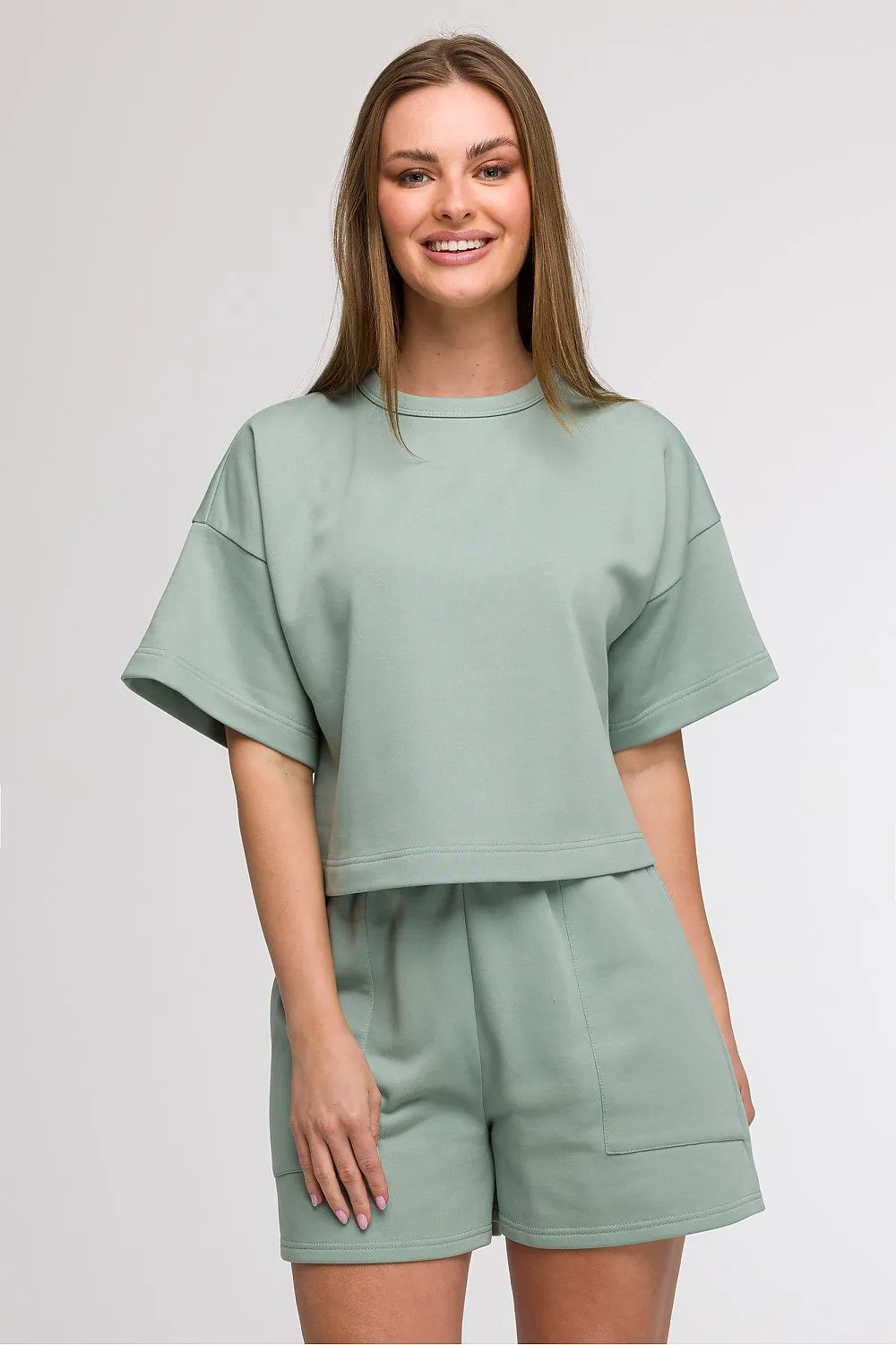 Cropped Boxy Blouse with Round Neck