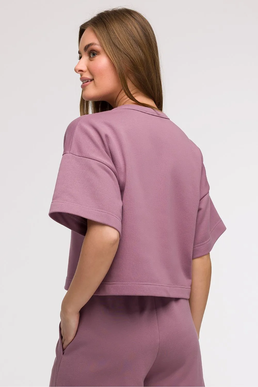 Cropped Boxy Blouse with Round Neck
