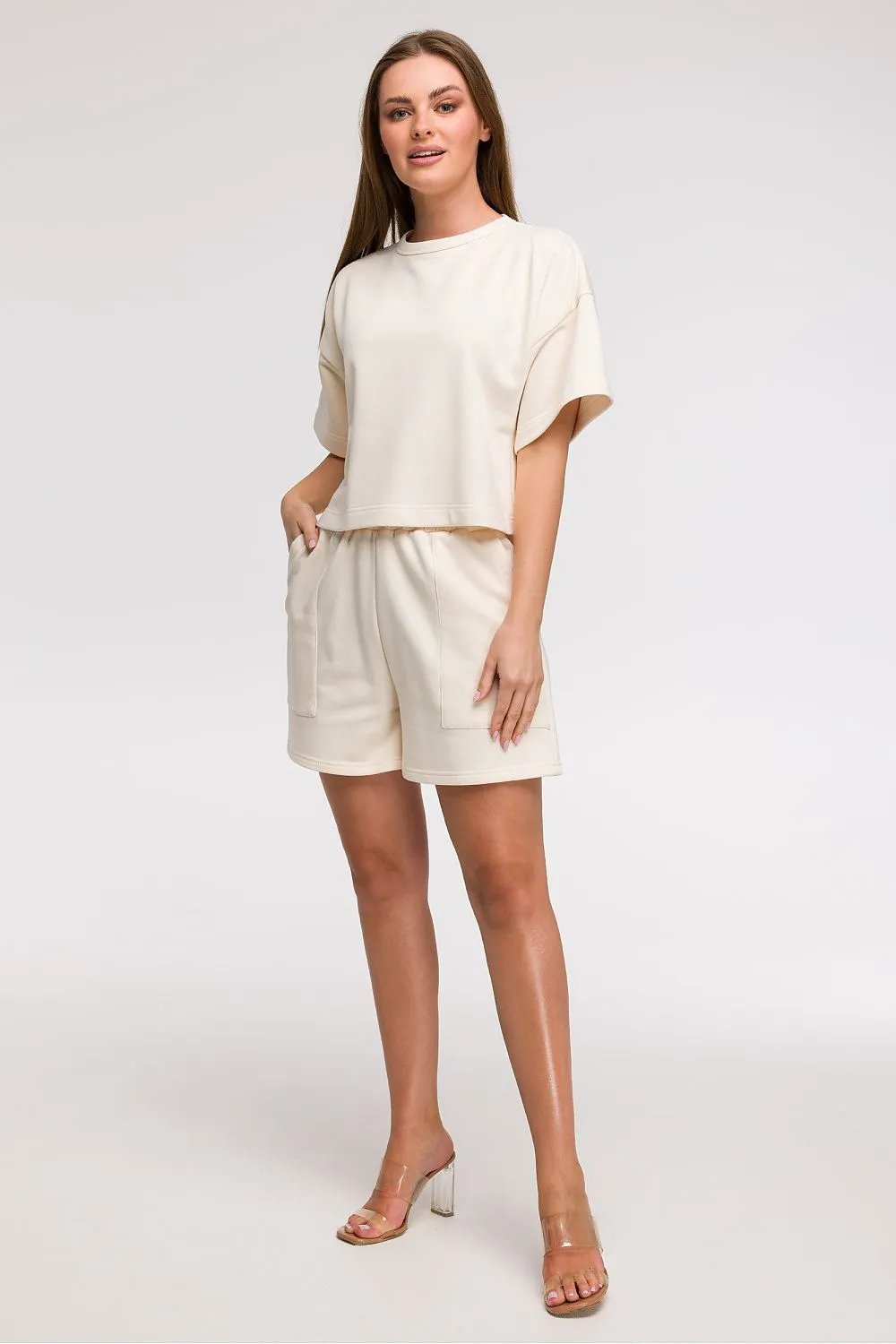 Cropped Boxy Blouse with Round Neck