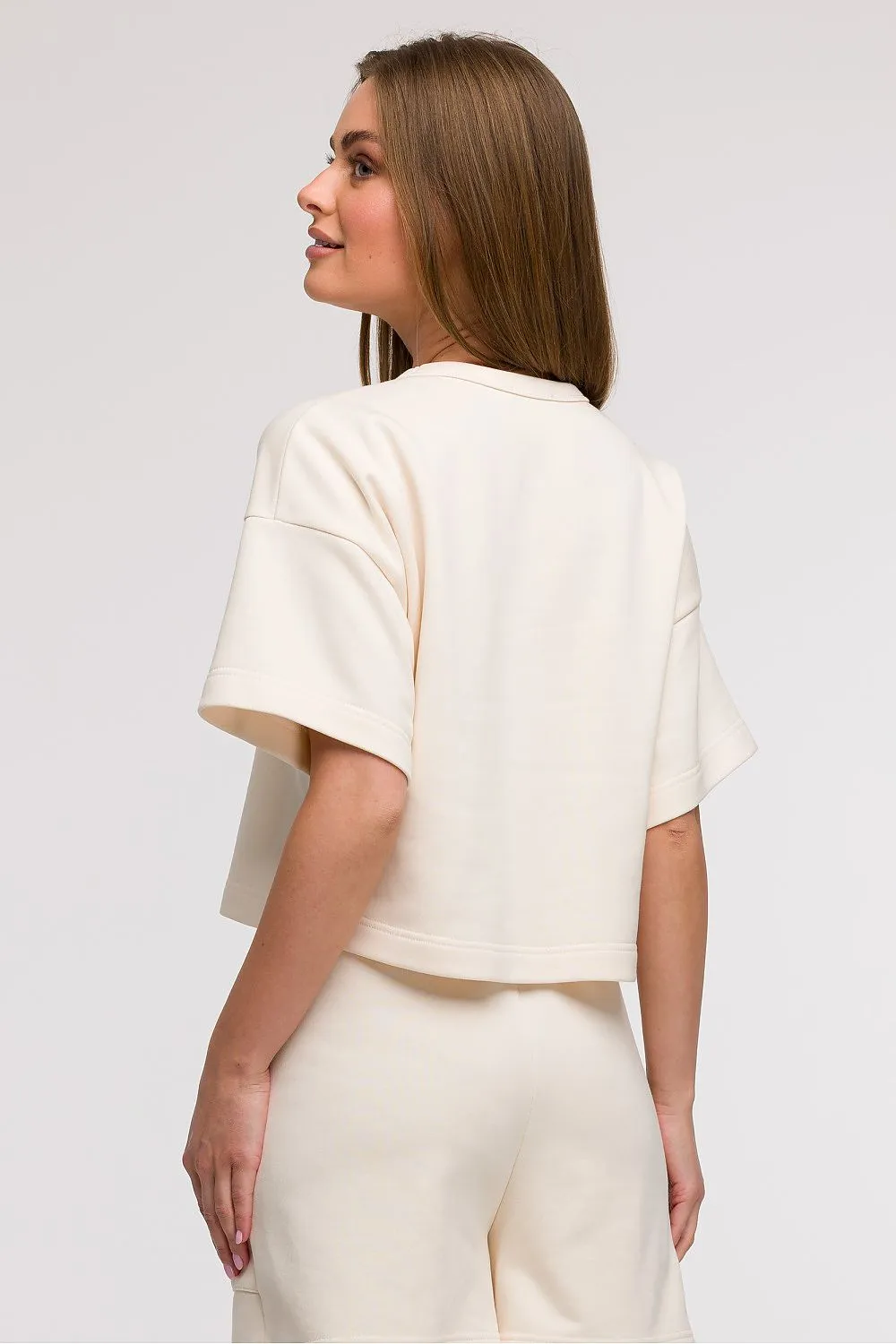 Cropped Boxy Blouse with Round Neck