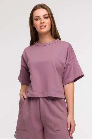 Cropped Boxy Blouse with Round Neck