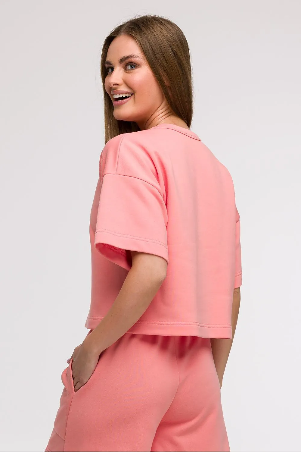 Cropped Boxy Blouse with Round Neck