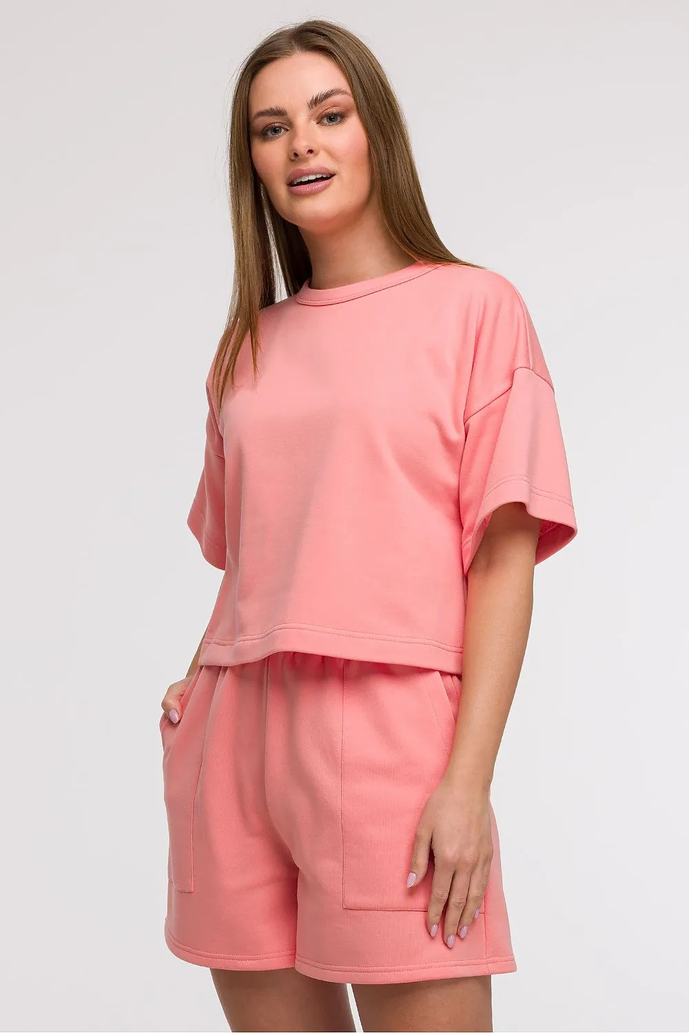 Cropped Boxy Blouse with Round Neck