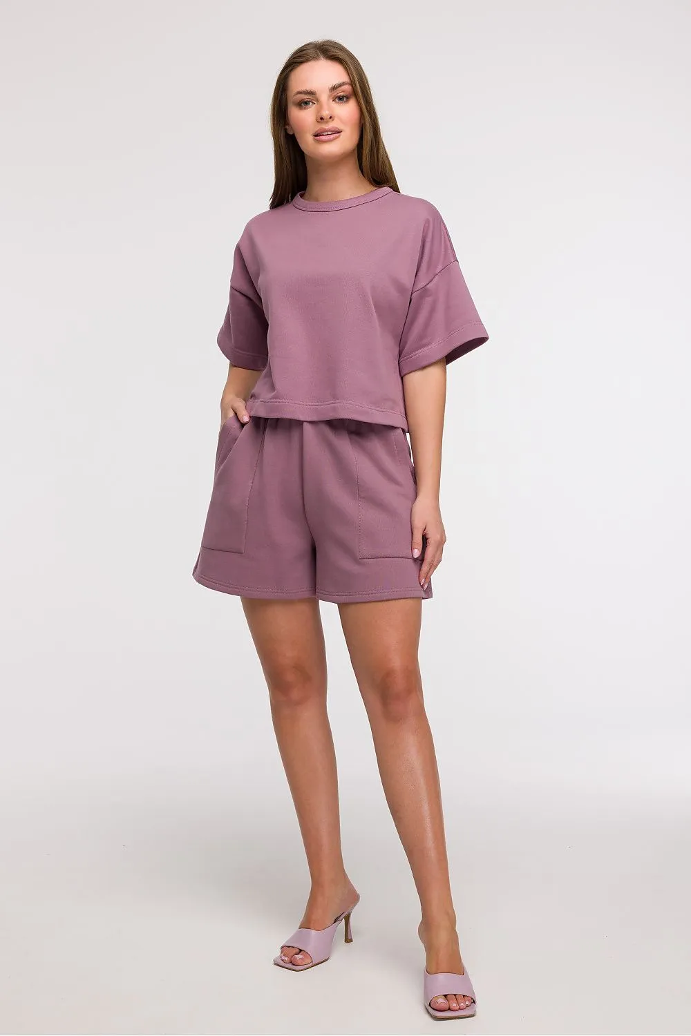 Cropped Boxy Blouse with Round Neck