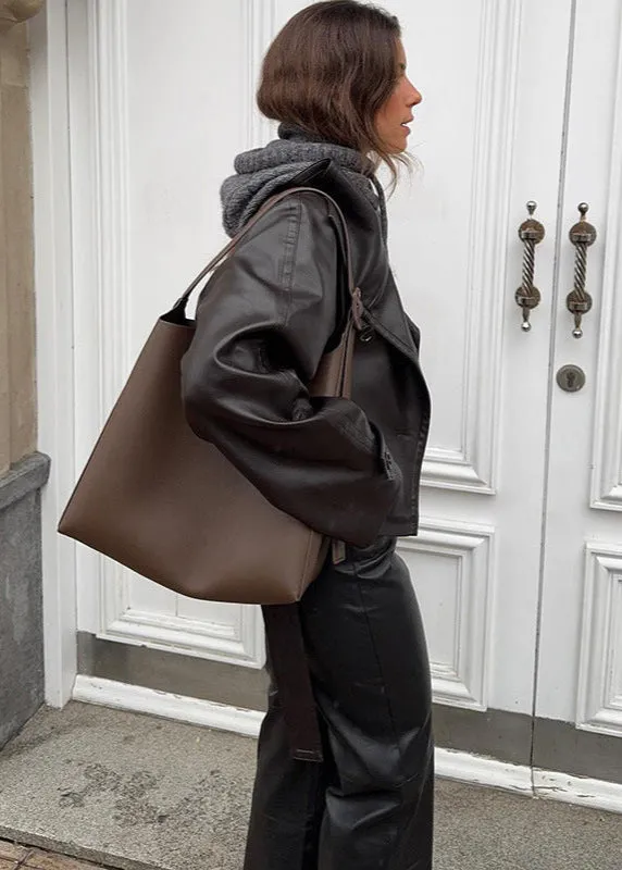 Cropped Faux Leather Jacket – Minimalist Biker Chic