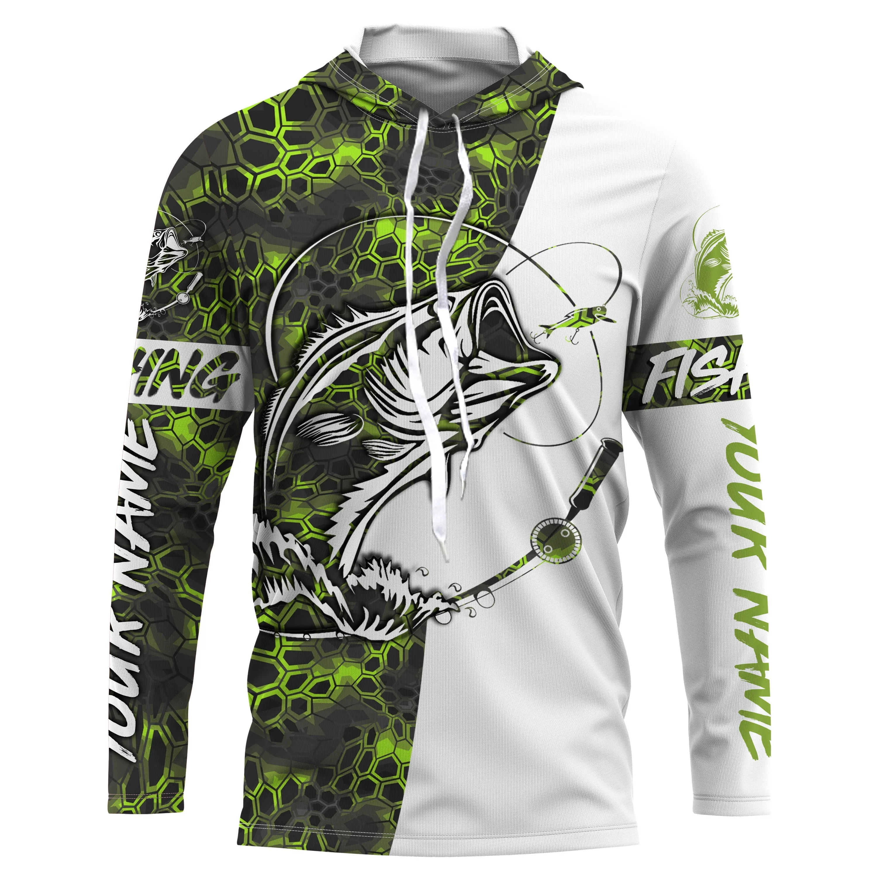 Custom Bass Fishing Long Sleeve performance Fishing Shirts, Fishing gifts for men | green camo IPHW2107