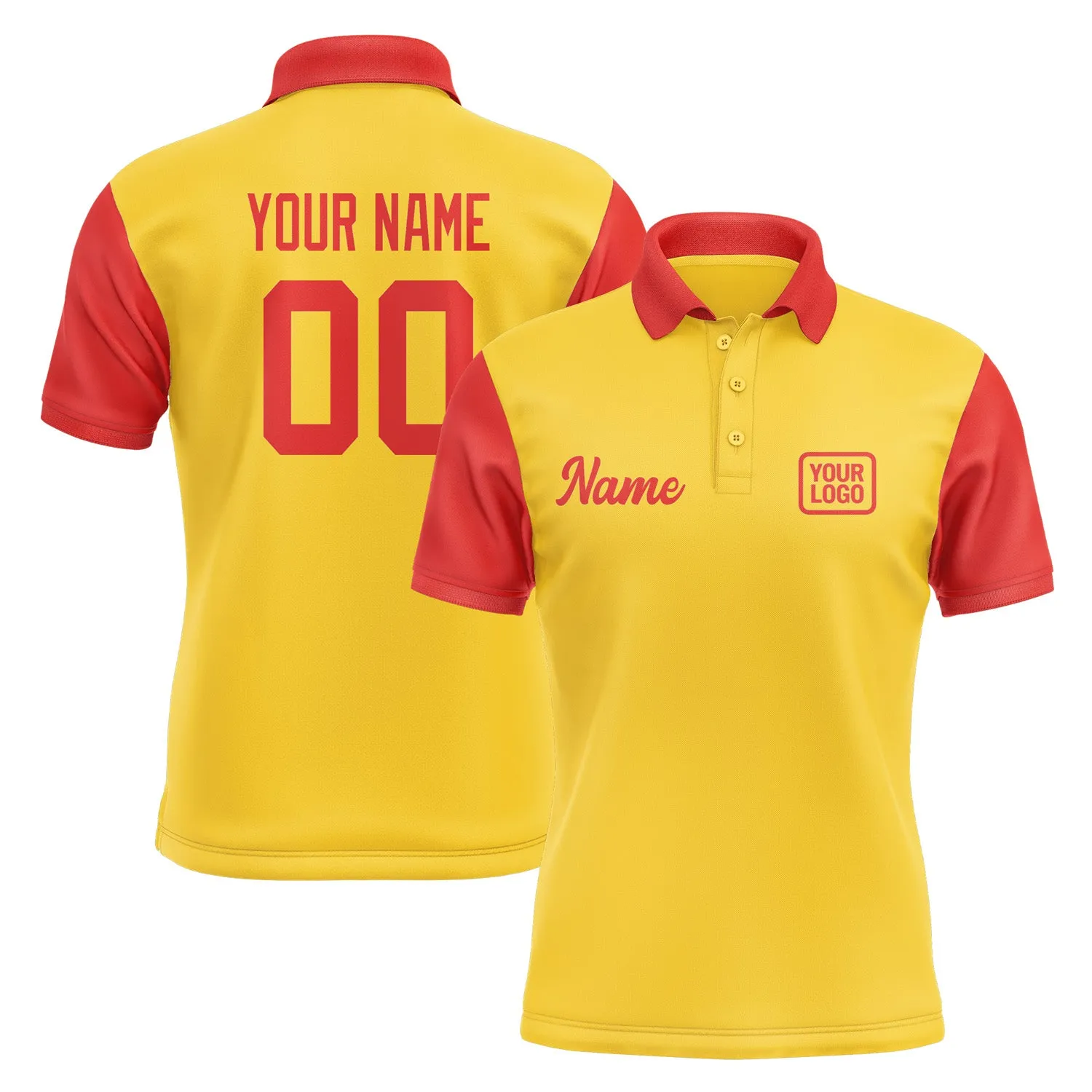 Custom Gold Orange Red Short-Sleeve Polo Shirt
