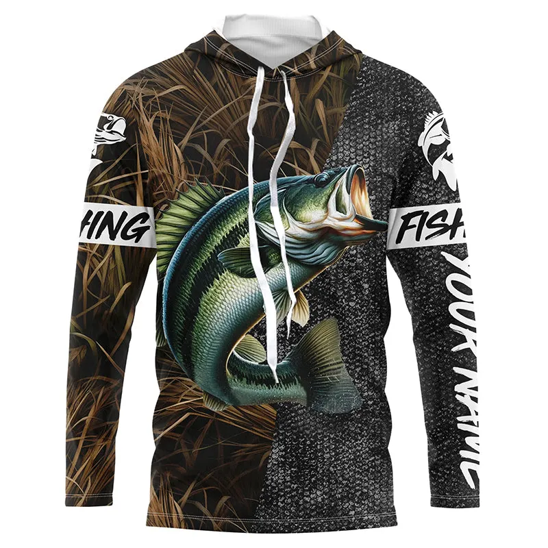 Custom Largemouth Bass Fishing Camo Personalized bass fishing jerseys Long sleeve shirt NQS5078