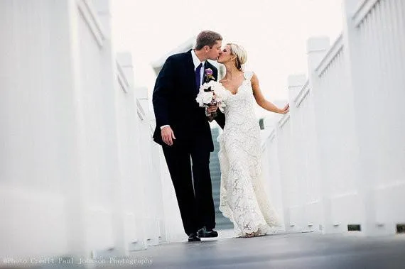 Custom Made A Line Backless V Neck Ivory Lace Wedding Dress, Lace Bridal Dress,Lace Wedding Gown