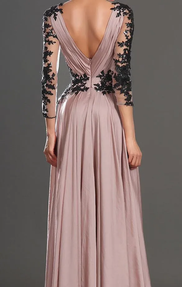 Custom Made Dusty Pink Deep V Neck Long Sleeves Lace Prom Dresses, Formal Dresses, Party Dresses