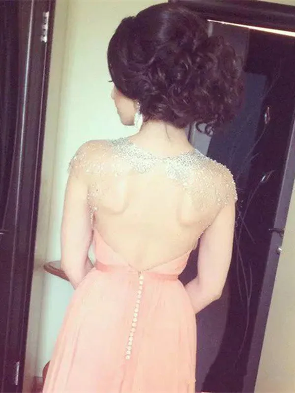 Custom Made Round Neck Cap Sleeves Backless Long Prom Dress, Long Formal Dress, Bridesmaid Dress