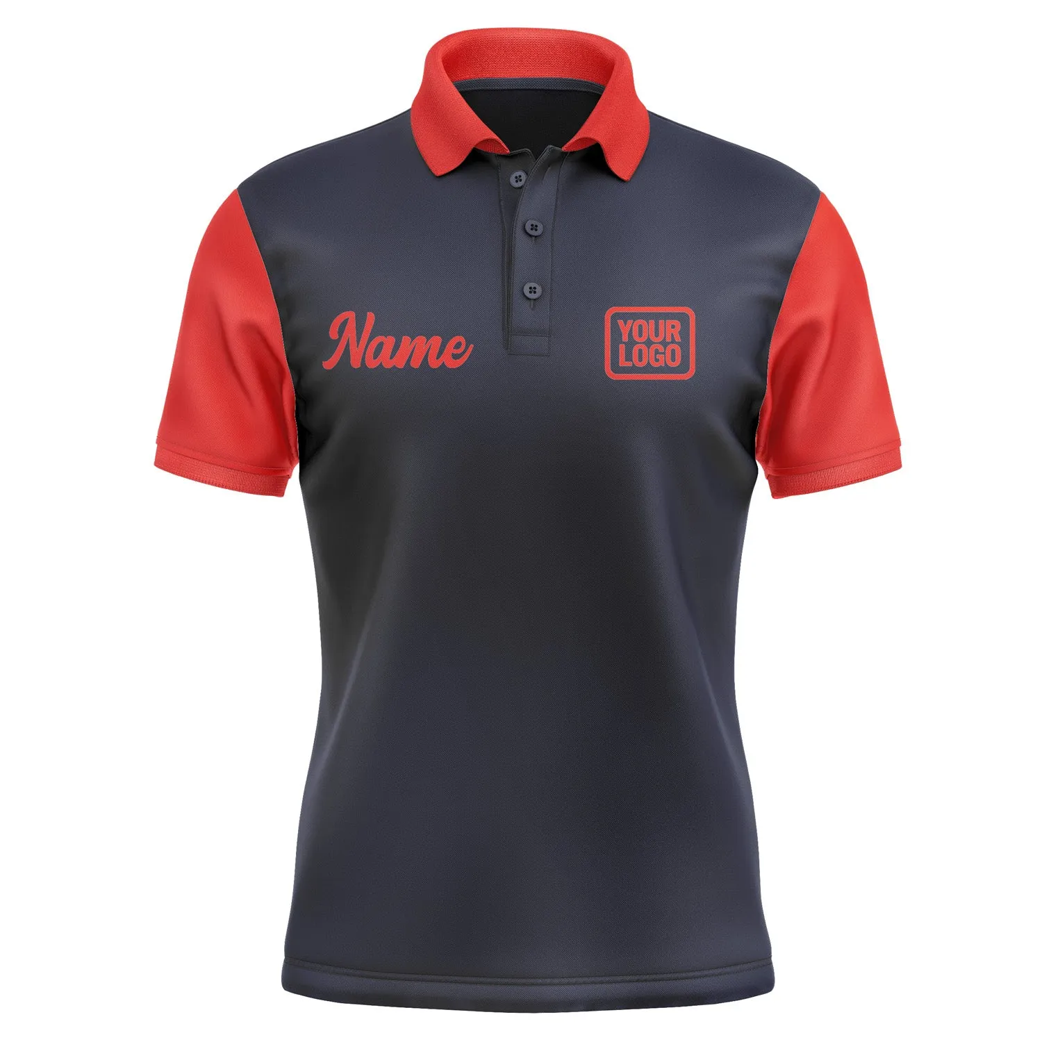 Custom Navy Orange Red Short-Sleeve Polo Shirt