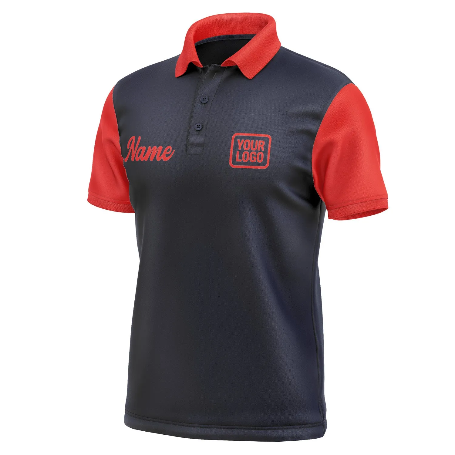 Custom Navy Orange Red Short-Sleeve Polo Shirt