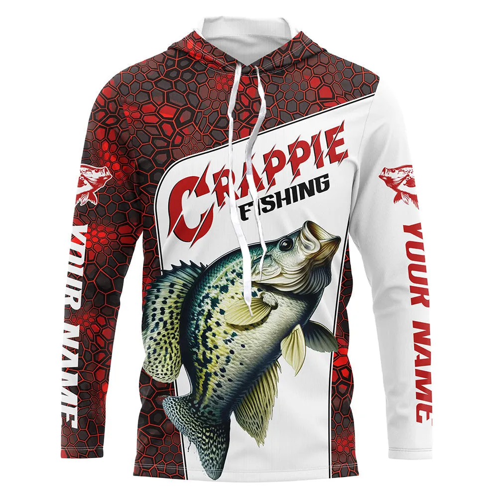 Custom Red Camo Crappie Fishing Jerseys, Crappie Fishing Long Sleeve Tournament Shirts Fishing Gifts IPHW6667
