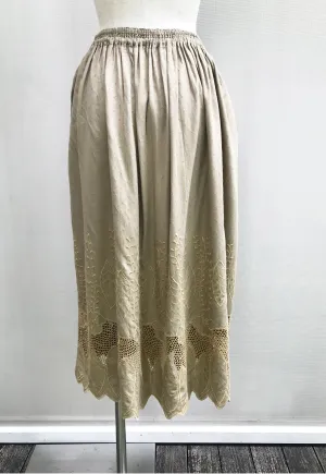 Cut-out Floral Embroidery Hemp Skirt