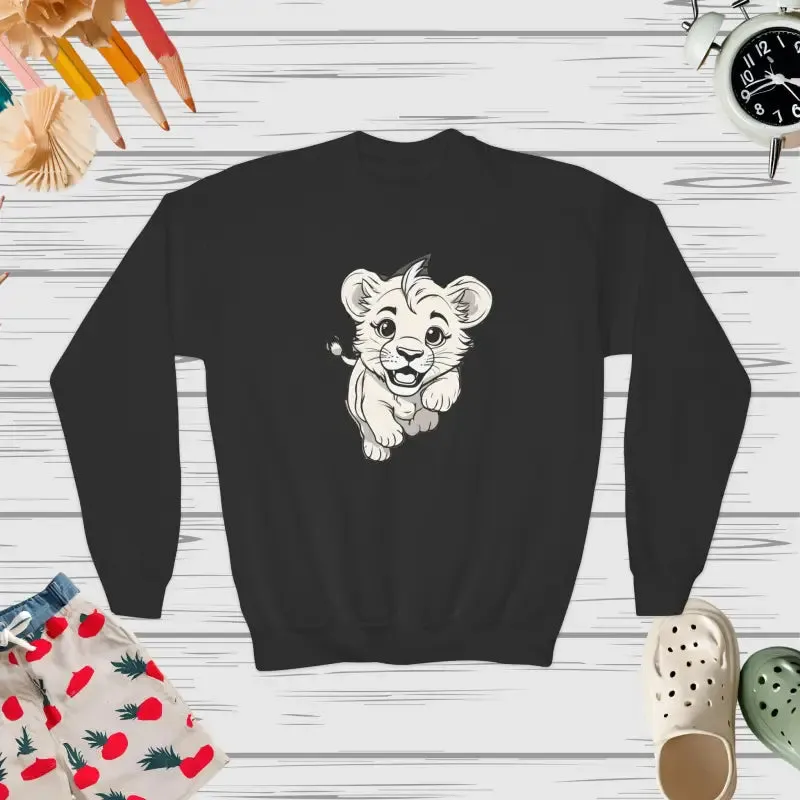 Cute Lion Youth Crewneck Sweatshirt for Trendy Kids
