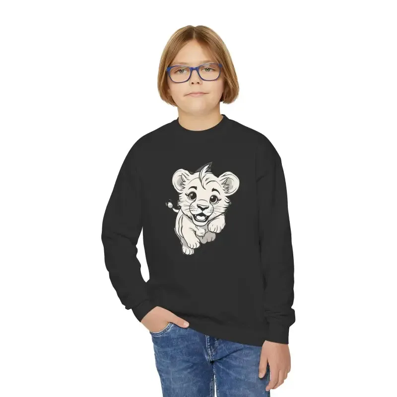 Cute Lion Youth Crewneck Sweatshirt for Trendy Kids