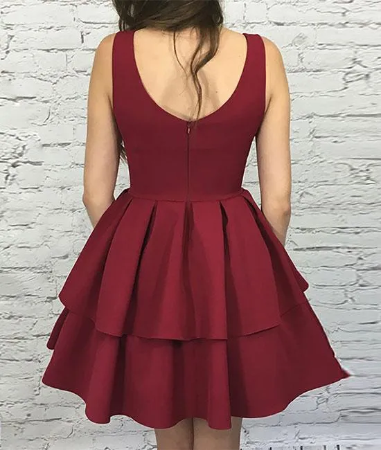 Cute Sweetheart Neck Burgundy Prom Dress, Burgundy Evening Dress, Black Short Prom Dress