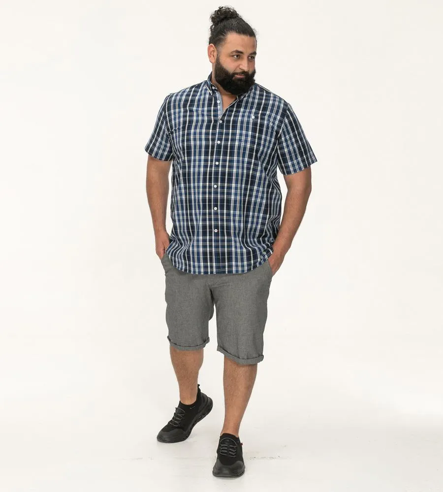D555 WALSALL Check Short Sleeve Shirt With Pocket For Men in Navy, 2XL-8XL