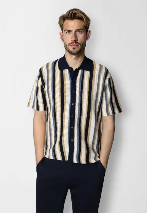 Daniel knitted shirt - Ecru/Blue striped