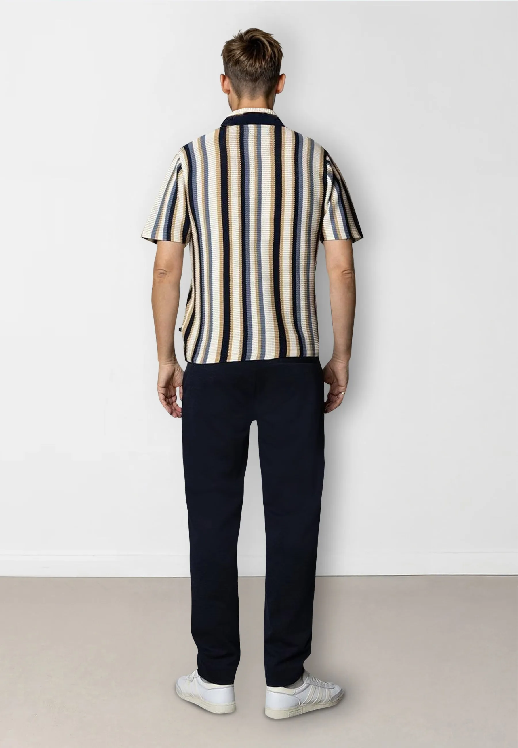 Daniel knitted shirt - Ecru/Blue striped