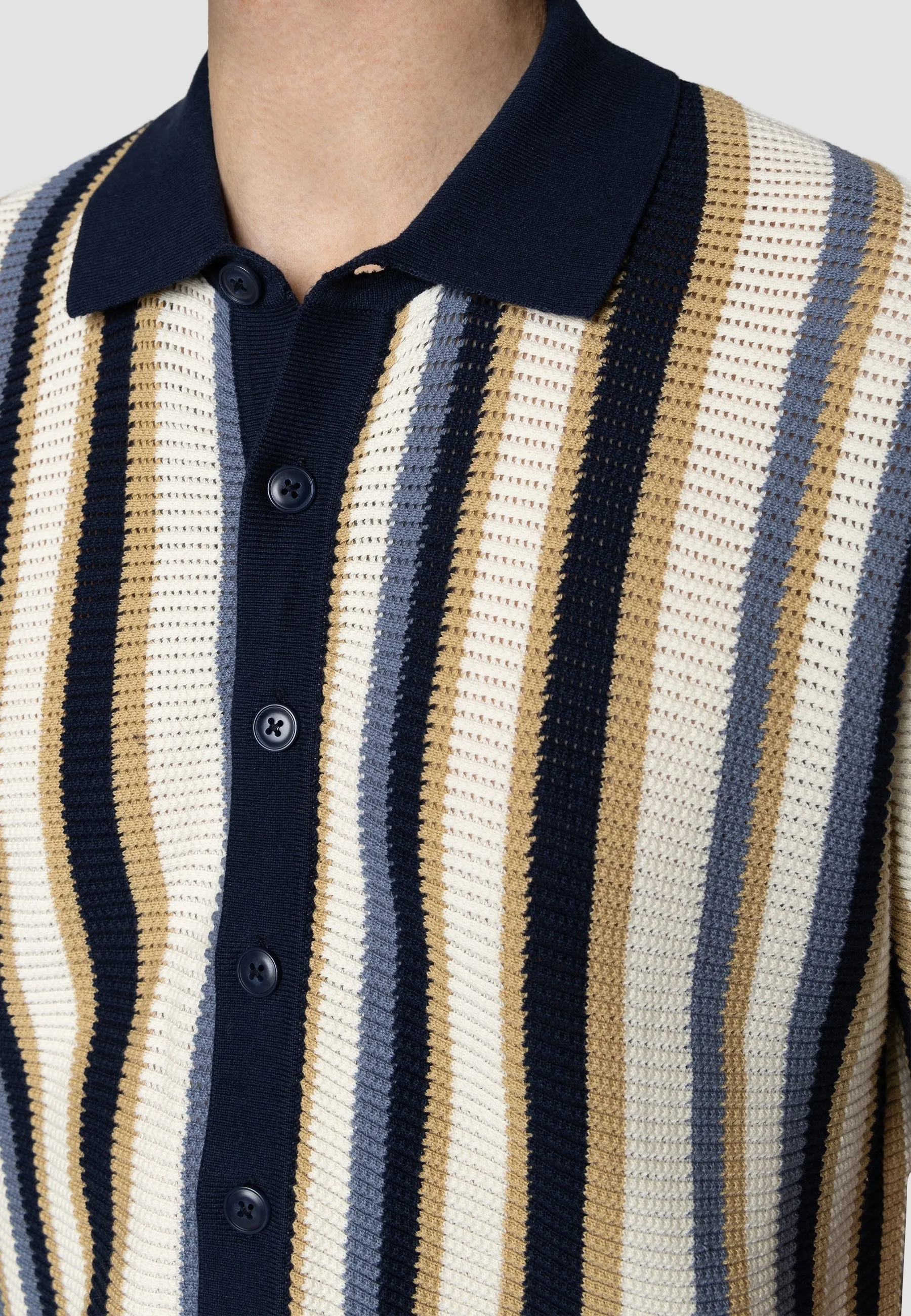 Daniel knitted shirt - Ecru/Blue striped