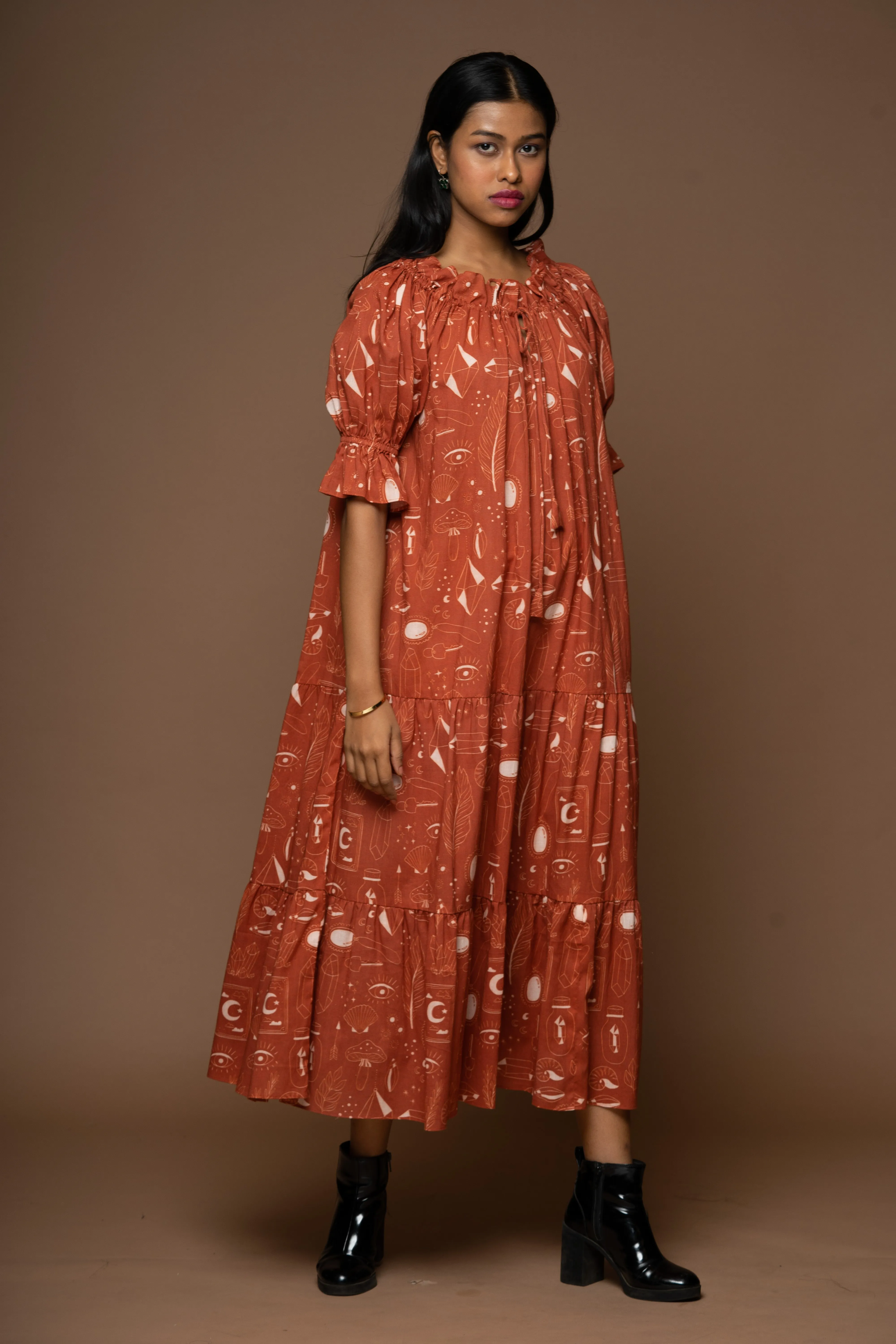 Deep Charm Long Maxi Dress in Unlock Wonderland Pattern