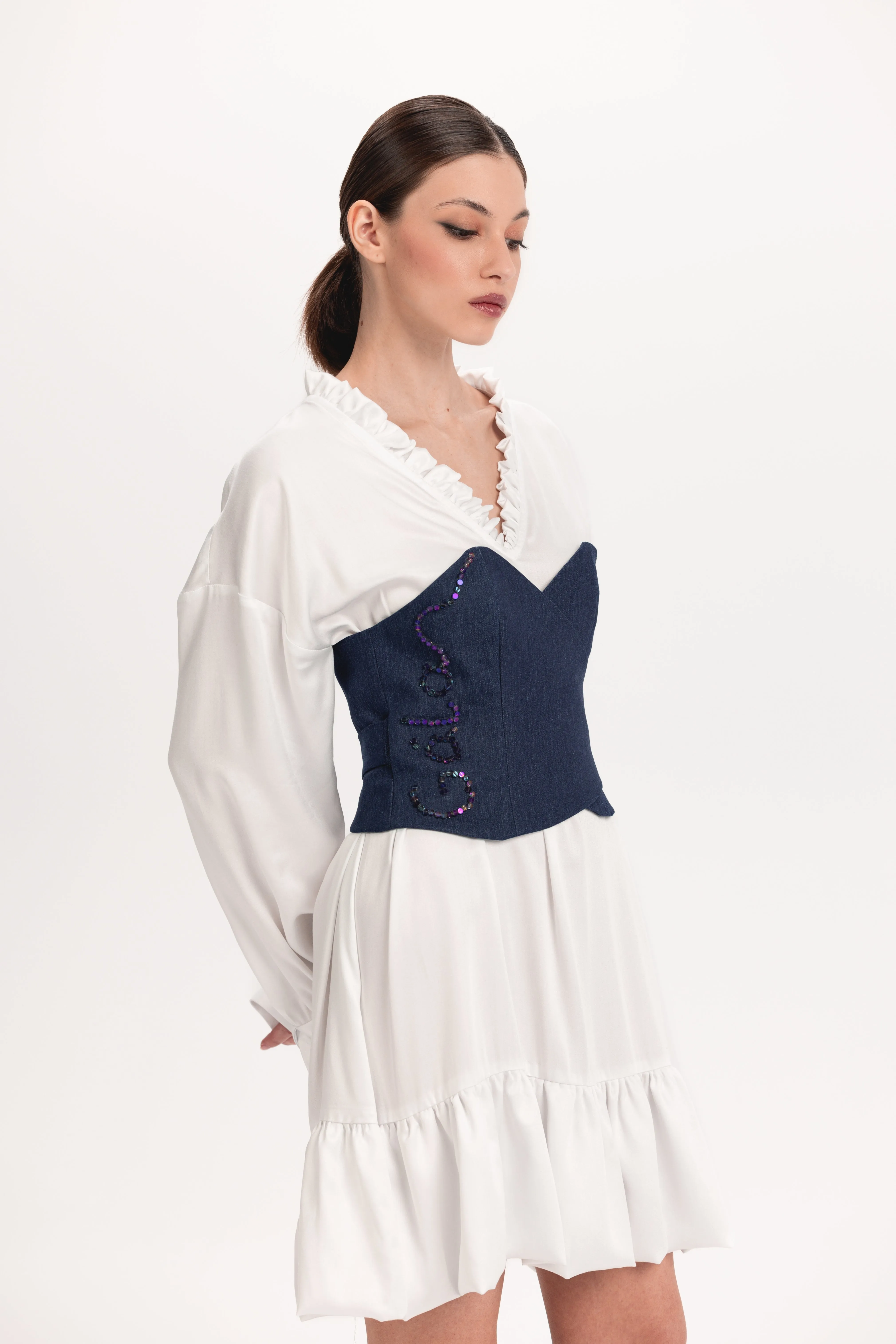 Denim waist corset