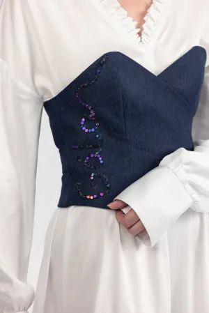 Denim waist corset